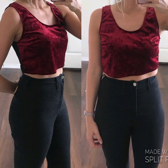 Band of Gypsies Tops - Band of Gypsies red velvet sheer black crop tops